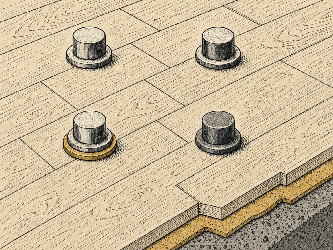 Ilustración de patas sobre parquet, con y sin goma